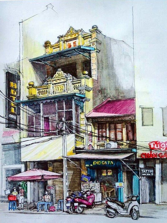 Vẽ phố cổ Hà Nội bằng cả hồi ức và trái tim - Ảnh 2. Vẽ phố cổ Hà Nội bằng cả hồi ức và trái tim - Ảnh 2.