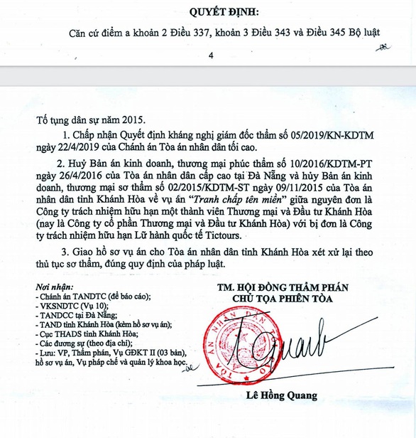 Hủy 2 bản án, xử lại từ đầu vụ tranh chấp tên miền tictours.vn sau 4 năm tranh cãi - Ảnh 1. Hủy 2 bản án, xử lại từ đầu vụ tranh chấp tên miền tictours.vn sau 4 năm tranh cãi - Ảnh 1.