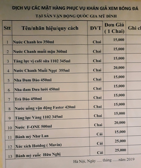 Bị tố chặt chém, sân Mỹ Đình niêm yết giá bán hàng trận Việt Nam - Thái Lan - Ảnh 2. Bị tố chặt chém, sân Mỹ Đình niêm yết giá bán hàng trận Việt Nam - Thái Lan - Ảnh 2.
