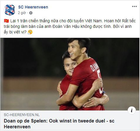 CLB Heerenveen hoan hô Việt Nam và tiếc vì Đoàn Văn Hậu bị từ chối bàn thắng - Ảnh 1. CLB Heerenveen hoan hô Việt Nam và tiếc vì Đoàn Văn Hậu bị từ chối bàn thắng - Ảnh 1.