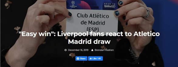CĐV Liverpool buồn vì đội nhà chỉ gặp... Atletico Madrid - Ảnh 1. CĐV Liverpool buồn vì đội nhà chỉ gặp... Atletico Madrid - Ảnh 1.