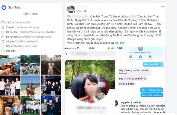Tài xế bị nữ trung tá công an Thái Bình ăn quỵt: Tôi chưa nhận được tiền - Ảnh 1. Tài xế bị nữ trung tá công an Thái Bình ăn quỵt: Tôi chưa nhận được tiền - Ảnh 1.