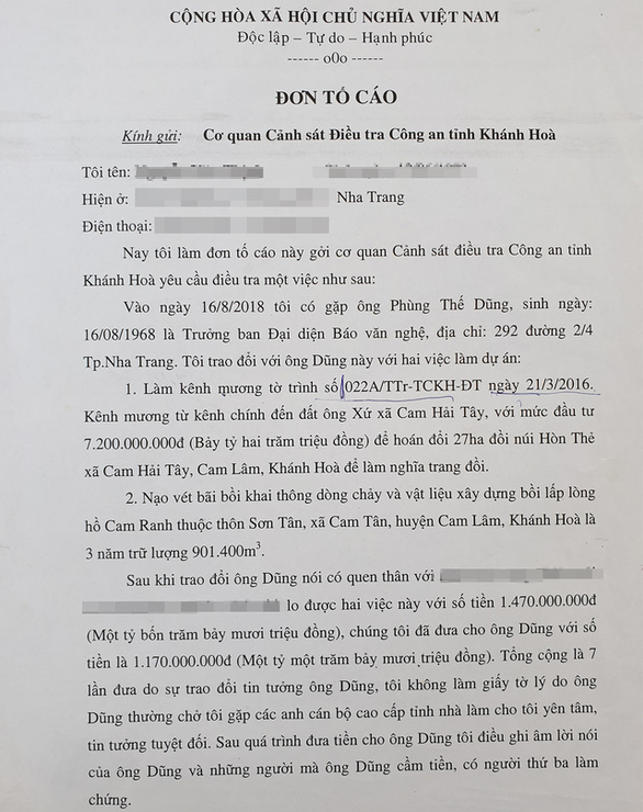 Cựu nhà báo báo Văn Nghệ tại Khánh Hòa bị tố lừa tiền tỉ chạy dự án - Ảnh 1.