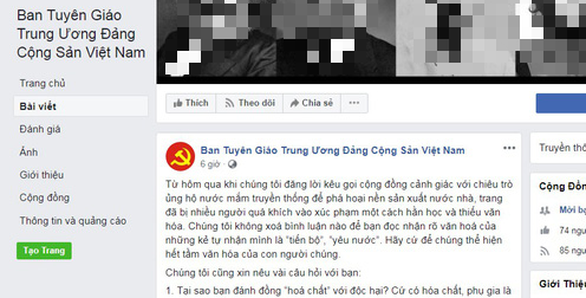 Facebook giả mạo Ban Tuyên giáo trung ương đưa thông tin sai vụ nước mắm - Ảnh 1.