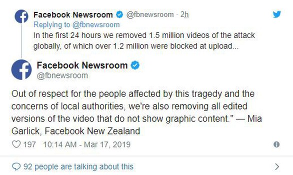 Facebook xóa 1,5 triệu video xả súng ở New Zealand chỉ trong 24 giờ - Ảnh 2. Facebook xóa 1,5 triệu video xả súng ở New Zealand chỉ trong 24 giờ - Ảnh 2.
