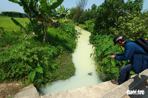Kênh đổi màu trắng như sữa, nghi nước xả thải từ khu công nghiệp - Ảnh 1. Kênh đổi màu trắng như sữa, nghi nước xả thải từ khu công nghiệp - Ảnh 1.