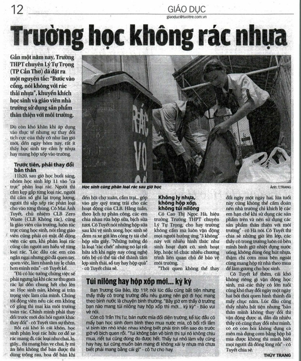 Cần Thơ sẽ nhân rộng mô hình trường học không rác thải nhựa - Ảnh 1. Cần Thơ sẽ nhân rộng mô hình trường học không rác thải nhựa - Ảnh 1.
