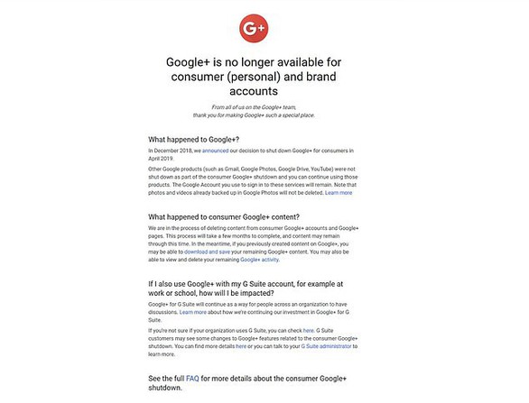 Google+ bị khai tử - Ảnh 1. Google+ bị khai tử - Ảnh 1.