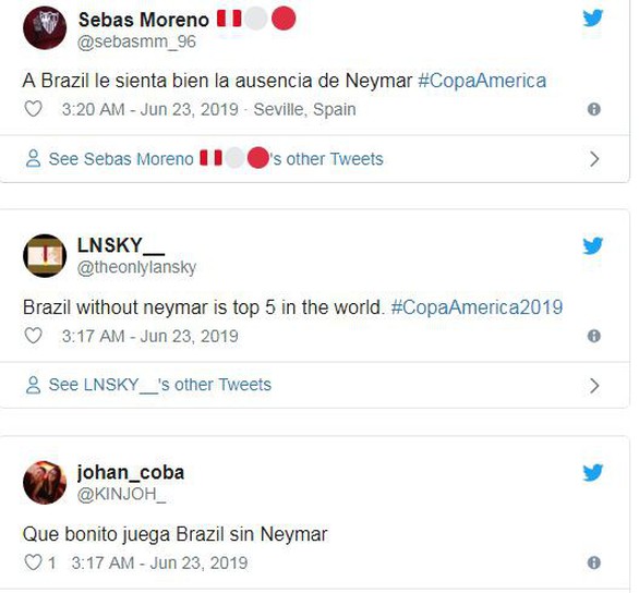 Đại thắng Peru, CĐV Brazil chọc quê Neymar trên mạng xã hội - Ảnh 2. Đại thắng Peru, CĐV Brazil chọc quê Neymar trên mạng xã hội - Ảnh 2.