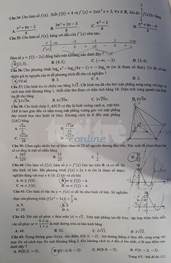 Mời bạn đọc xem đề toán THPT quốc gia 2019 - Ảnh 20. Mời bạn đọc xem đề toán THPT quốc gia 2019 - Ảnh 20.