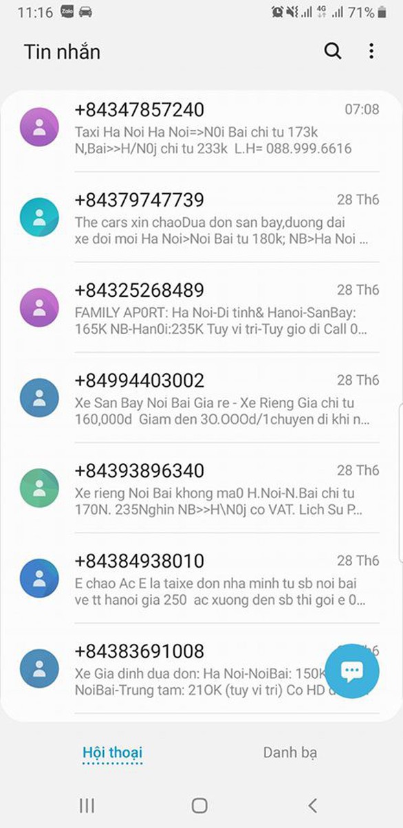 Đi máy bay, khách chưa bay đã nhận được 11 tin nhắn taxi chào mời - Ảnh 2. Đi máy bay, khách chưa bay đã nhận được 11 tin nhắn taxi chào mời - Ảnh 2.