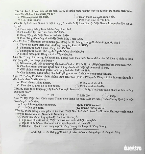 Gợi ý bài giải môn sử thi lớp 10 tại Hà Nội - Ảnh 6. Gợi ý bài giải môn sử thi lớp 10 tại Hà Nội - Ảnh 6.