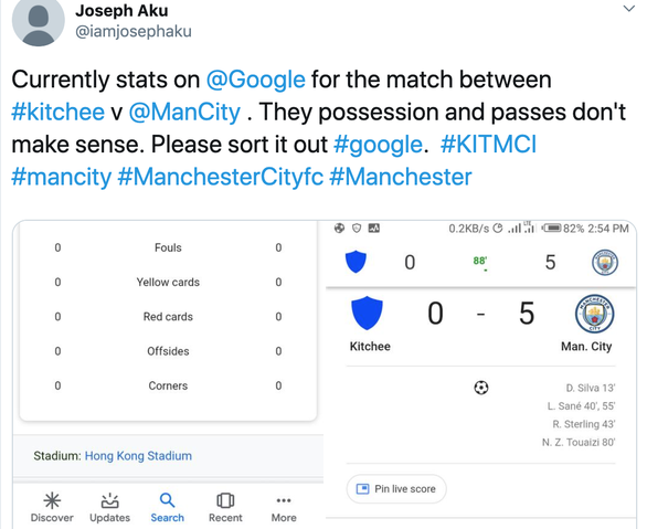 Google thống kê Man City kiểm soát bóng 100%, CĐV không thể tin nổi - Ảnh 3. Google thống kê Man City kiểm soát bóng 100%, CĐV không thể tin nổi - Ảnh 3.