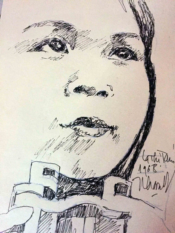 bức ký họa anh hùng la thị tám của họa sĩ trần từ thành tại ngã ba đồng lộc năm 1968