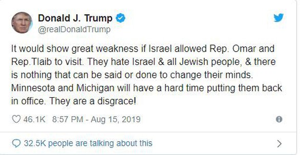 Ông Trump gây áp lực, Israel từ chối hai nghị sĩ Mỹ nhập cảnh - Ảnh 2. Ông Trump gây áp lực, Israel từ chối hai nghị sĩ Mỹ nhập cảnh - Ảnh 2.