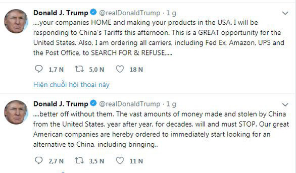 Ông Trump phản pháo đòn thuế Trung Quốc: Ai là kẻ thù lớn hơn? - Ảnh 2. Ông Trump phản pháo đòn thuế Trung Quốc: Ai là kẻ thù lớn hơn? - Ảnh 2.