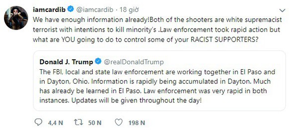 Rihanna, Cardi B chỉ trích ông Trump trong vụ xả súng phân biệt chủng tộc - Ảnh 3. Rihanna, Cardi B chỉ trích ông Trump trong vụ xả súng phân biệt chủng tộc - Ảnh 3.