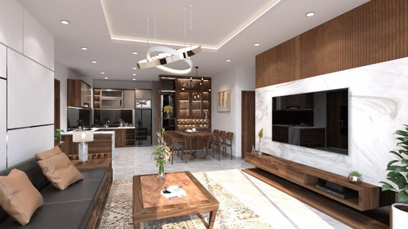 Căn hộ 3 phòng ngủ trở nên sang trọng, hiện đại hơn nhờ chất liệu gỗ tối màu - Ảnh 3. Căn hộ 3 phòng ngủ trở nên sang trọng, hiện đại hơn nhờ chất liệu gỗ tối màu - Ảnh 3.