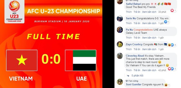 Cổ động viên châu Á khen ngợi và khích lệ U23 Việt Nam sau trận hòa U23 UAE - Ảnh 1. Cổ động viên châu Á khen ngợi và khích lệ U23 Việt Nam sau trận hòa U23 UAE - Ảnh 1.