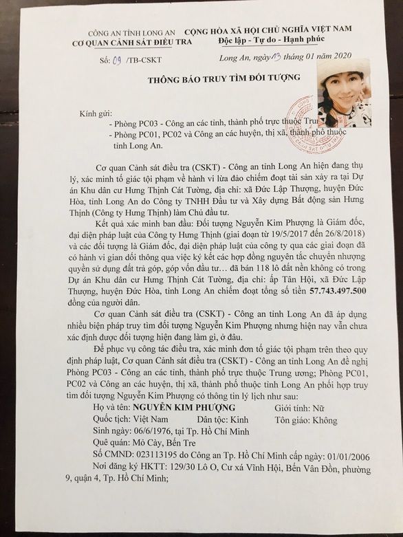 Công an Long An truy tìm lãnh đạo công ty bán 118 nền đất ma - Ảnh 2. Công an Long An truy tìm lãnh đạo công ty bán 118 nền đất ma - Ảnh 2.