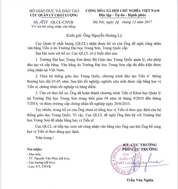 Giảng viên học ở Trung Quốc khẳng định chưa được công nhận học vị tiến sĩ - Ảnh 2. Giảng viên học ở Trung Quốc khẳng định chưa được công nhận học vị tiến sĩ - Ảnh 2.