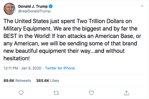 Ông Trump khoe 2 ngàn tỉ đô quân sự, thách thức Iran tấn công - Ảnh 1. Ông Trump khoe 2 ngàn tỉ đô quân sự, thách thức Iran tấn công - Ảnh 1.