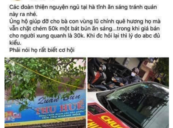 Phạt quán bún ‘chém’ thêm 20.000 đồng/bát với đoàn cứu trợ vùng lũ - Ảnh 1.