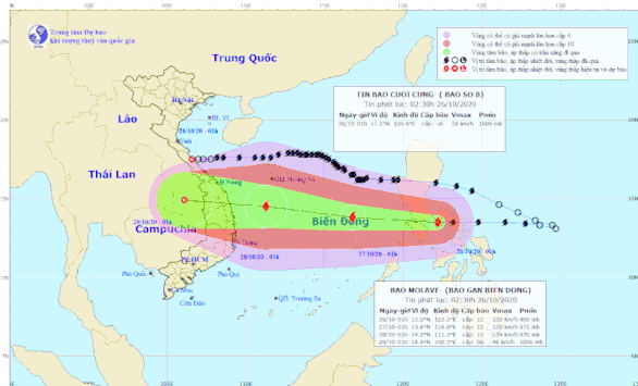 Bão Molave giật cấp 14 và sẽ mạnh thêm, đi vào Đà Nẵng - Phú Yên ngày 28-10 - Ảnh 1.