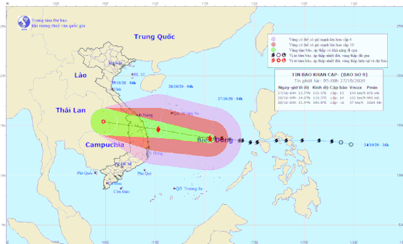 Bão số 9 sáng 27-10: Gió giật cấp 15, sáng mai giật lên cấp 17 - Ảnh 1.
