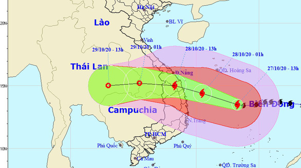 15h ngày 27-10, bão số 9 cách Phú Yên 390 km, giật cấp 17