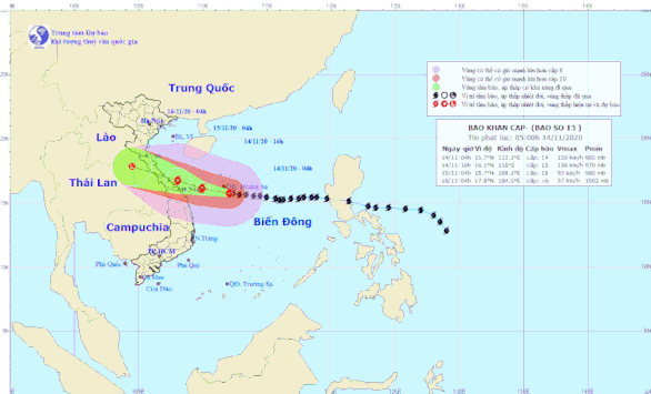 6h sáng nay 14-11, bão Vamco cách Đà Nẵng khoảng 370km, biển dậy sóng lớn - Ảnh 2.