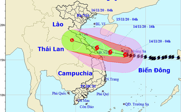 At 8:00 am this morning, November 14, Storm Vamco was 322 km from Da Nang, with a large wave of waves - Photo 1.