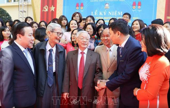 Tổng bí thư, Chủ tịch nước Nguyễn Phú Trọng về thăm trường cũ - Ảnh 1.
