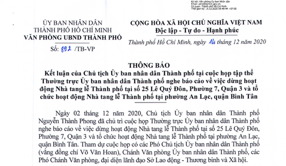 Nhà tang lễ thành phố 25 Lê Quý Đôn sẽ dừng hoạt động từ 29-12-2020 - Ảnh 1.