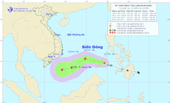 Sáng sớm 20-12, áp thấp nhiệt đới vào Biển Đông, có thể mạnh lên thành cơn bão 14 - Ảnh 1.