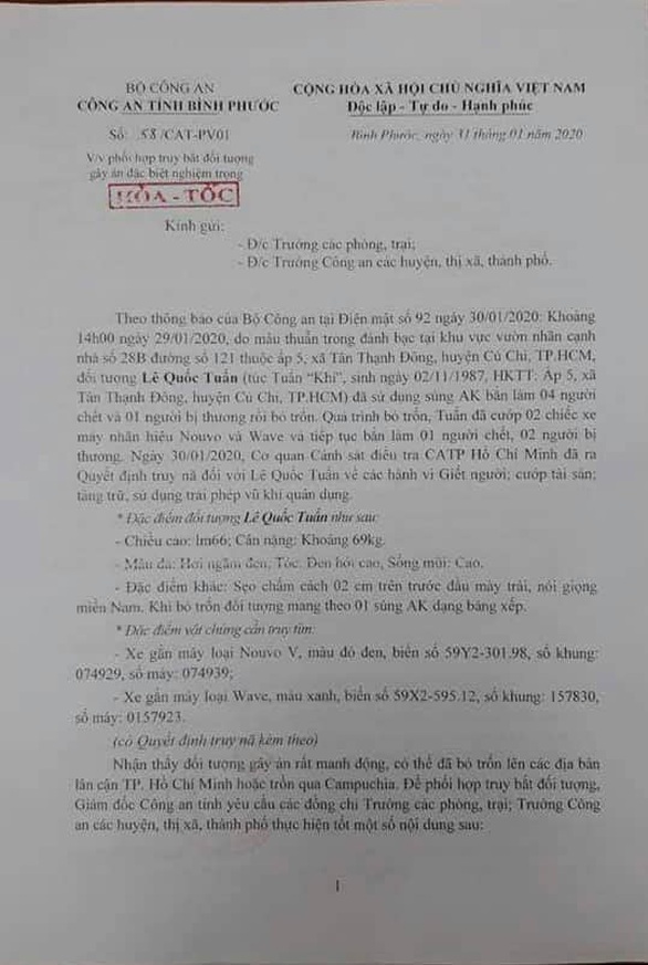 Công an Bình Phước phối hợp truy bắt nghi phạm bắn chết 4 người ở Củ Chi - Ảnh 2. Công an Bình Phước phối hợp truy bắt nghi phạm bắn chết 4 người ở Củ Chi - Ảnh 2.