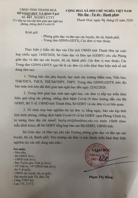 Thanh Hóa: học sinh nghỉ học thêm 1 tuần, sinh viên học lại sáng 17-2 - Ảnh 2. Thanh Hóa: học sinh nghỉ học thêm 1 tuần, sinh viên học lại sáng 17-2 - Ảnh 2.