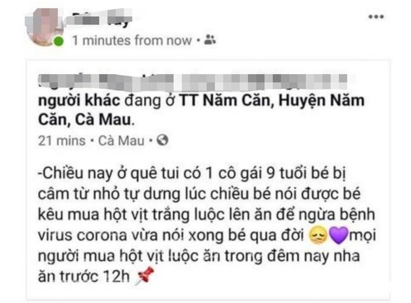 Bị phạt vì chia sẻ thông tin mua hột vịt trắng luộc ăn ngừa virus corona - Ảnh 1. Bị phạt vì chia sẻ thông tin mua hột vịt trắng luộc ăn ngừa virus corona - Ảnh 1.