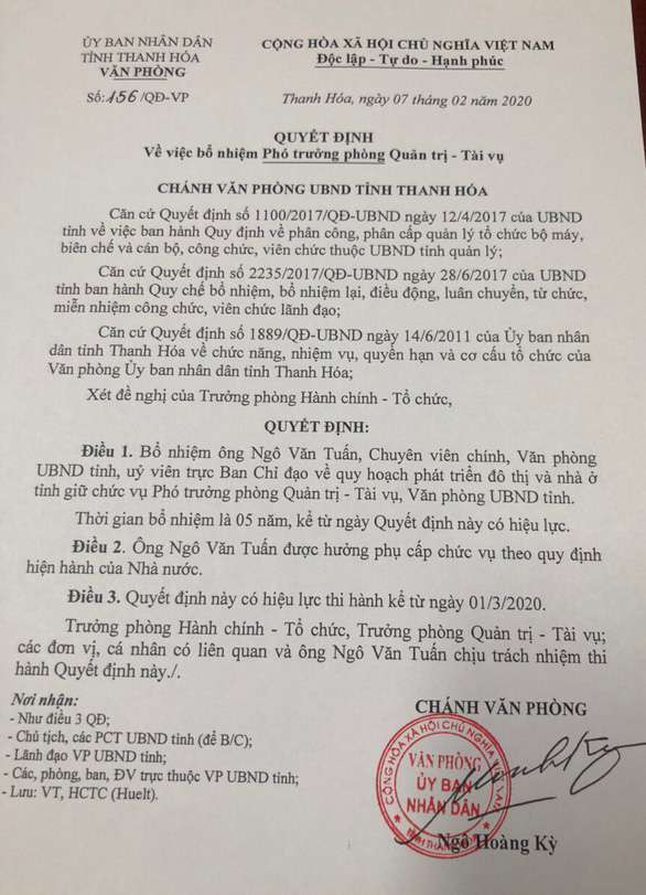 Cựu phó chủ tịch tỉnh Thanh Hóa Ngô Văn Tuấn được bổ nhiệm phó phòng - Ảnh 2. Cựu phó chủ tịch tỉnh Thanh Hóa Ngô Văn Tuấn được bổ nhiệm phó phòng - Ảnh 2.