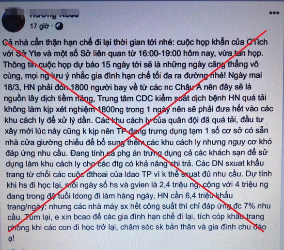 Xử lý hai người tung tin Hà Nội sắp vỡ trận vì dịch COVID-19 - Ảnh 1. Xử lý hai người tung tin Hà Nội sắp vỡ trận vì dịch COVID-19 - Ảnh 1.