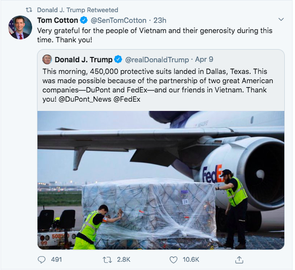 Tổng thống Trump dẫn lời thượng nghị sĩ Tom Cotton: Rất biết ơn sự hào hiệp của người Việt Nam - Ảnh 2.