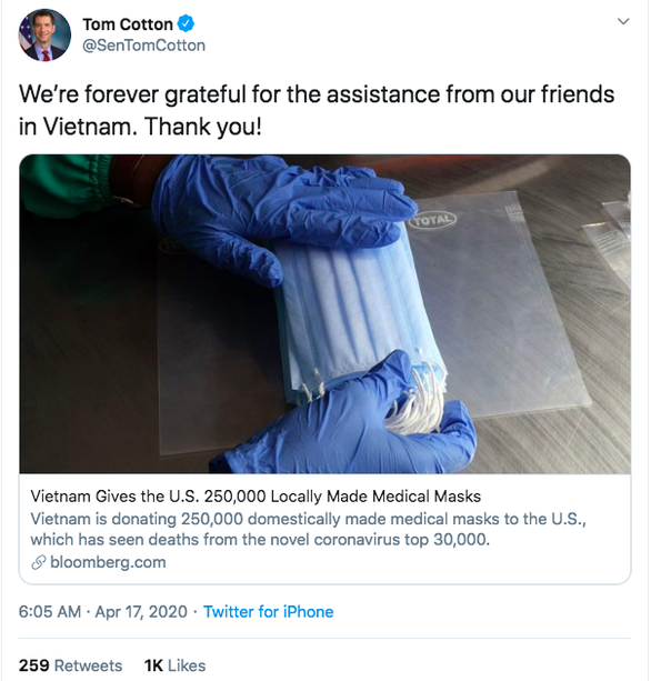 Thượng nghị sĩ Tom Cotton: Mãi biết ơn sự giúp đỡ từ những người bạn ở Việt Nam - Ảnh 1.