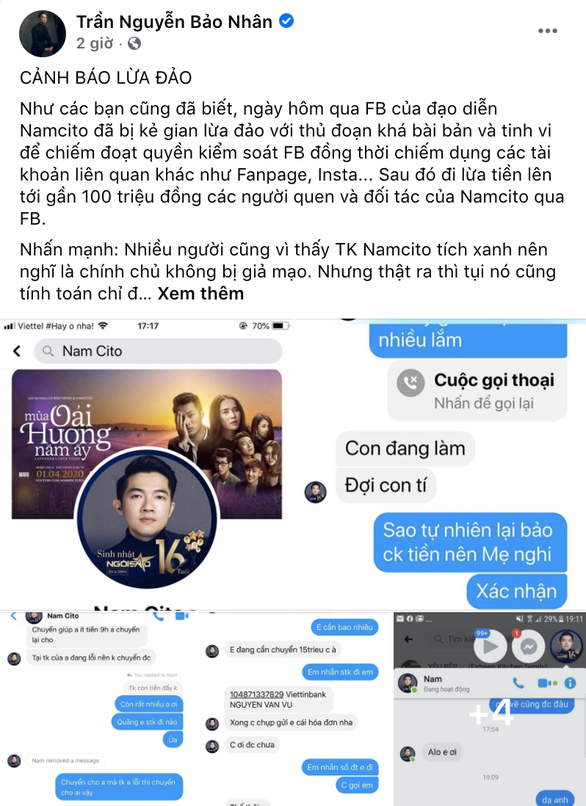 Đạo diễn 'Gái già lắm chiêu' bị kẻ gian chiếm Facebook để lừa đảo gần 100 triệu