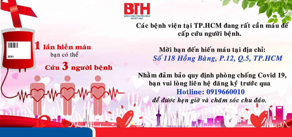 TP.HCM thiếu lượng máu nghiêm trọng trong thời điểm cách ly xã hội - Ảnh 2. TP.HCM thiếu lượng máu nghiêm trọng trong thời điểm cách ly xã hội - Ảnh 2.