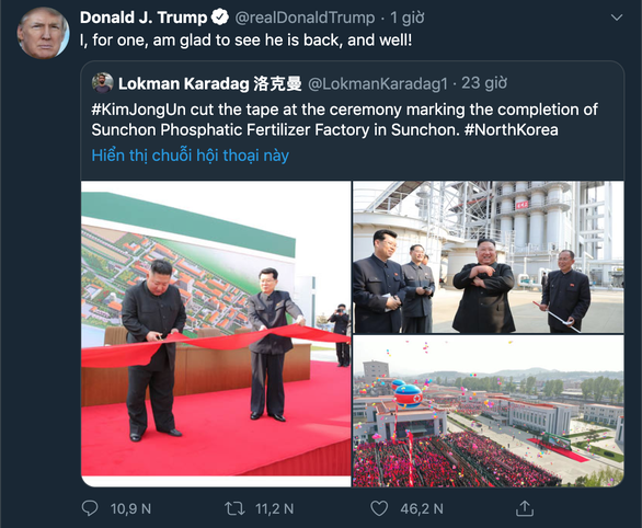 Ông Trump chào mừng ông Kim quay lại sau hơn 20 ngày - Ảnh 1.