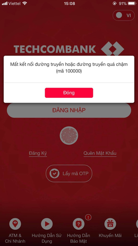 Lỗi hàng loạt, Techcombank miễn phí giao dịch tiền mặt, chuyển khoản tại quầy - Ảnh 1. Lỗi hàng loạt, Techcombank miễn phí giao dịch tiền mặt, chuyển khoản tại quầy - Ảnh 1.