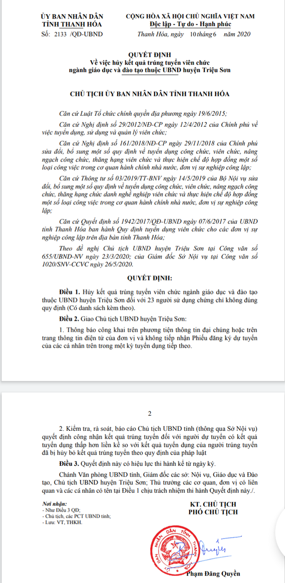 Hủy kết quả trúng tuyển 23 viên chức giáo dục vì dùng chứng chỉ sai quy định - Ảnh 2.