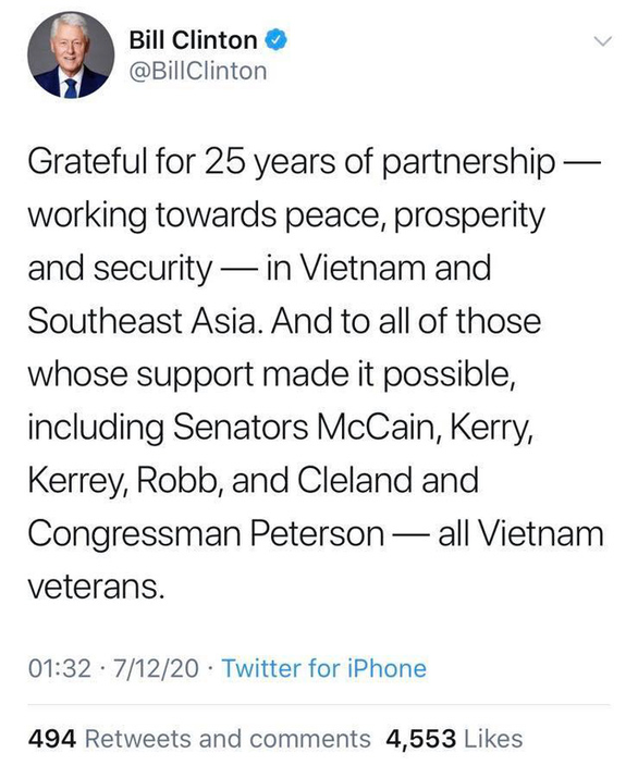 Cựu tổng thống Bill Clinton: Biết ơn 25 năm quan hệ đối tác Việt - Mỹ - Ảnh 2.