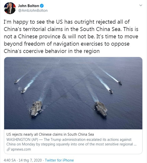 Ông John Bolton: ‘Biển Đông không phải một tỉnh của Trung Quốc’ - Ảnh 2. Ông John Bolton: ‘Biển Đông không phải một tỉnh của Trung Quốc’ - Ảnh 2.