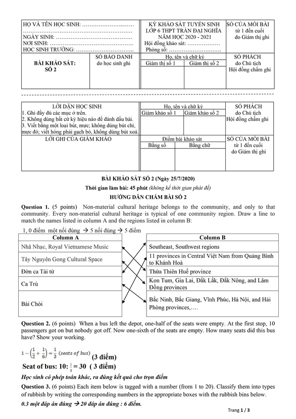 Công bố đáp án và đề khảo sát tuyển sinh lớp 6 Trường THPT chuyên Trần Đại Nghĩa - Ảnh 6.